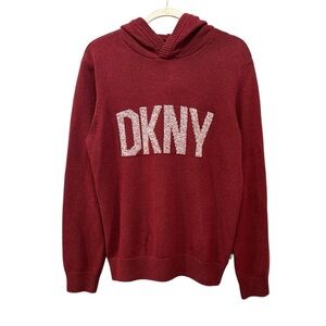 DKNY Burgundy Sweater with Hood Hoodie Logo Graphic Layer Chunky Sz M